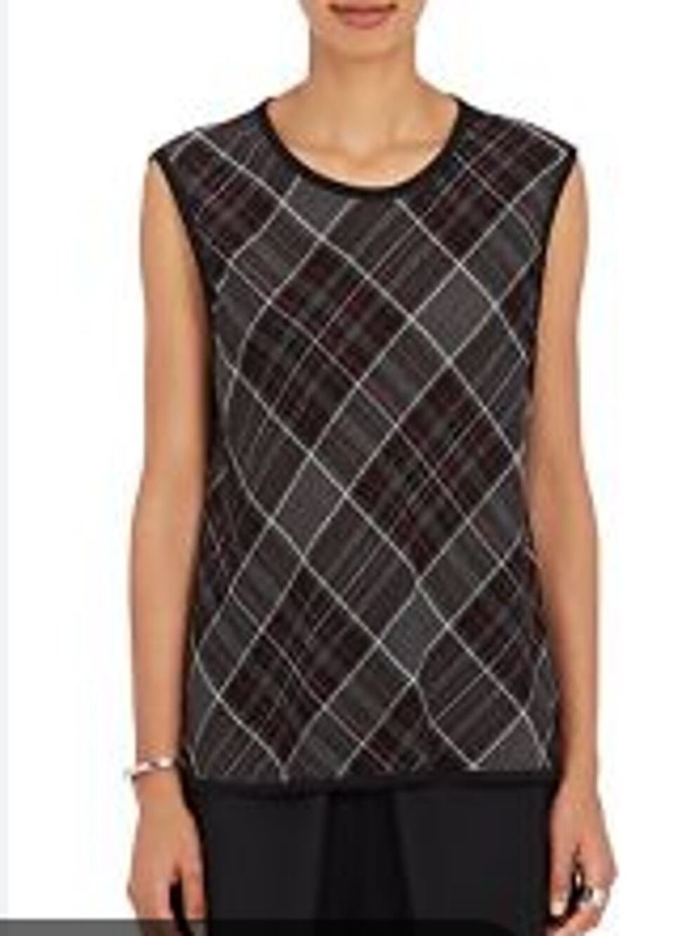 Public School NY Daly Blue Plaid Sleeveless Top Blouse Black Grey 6